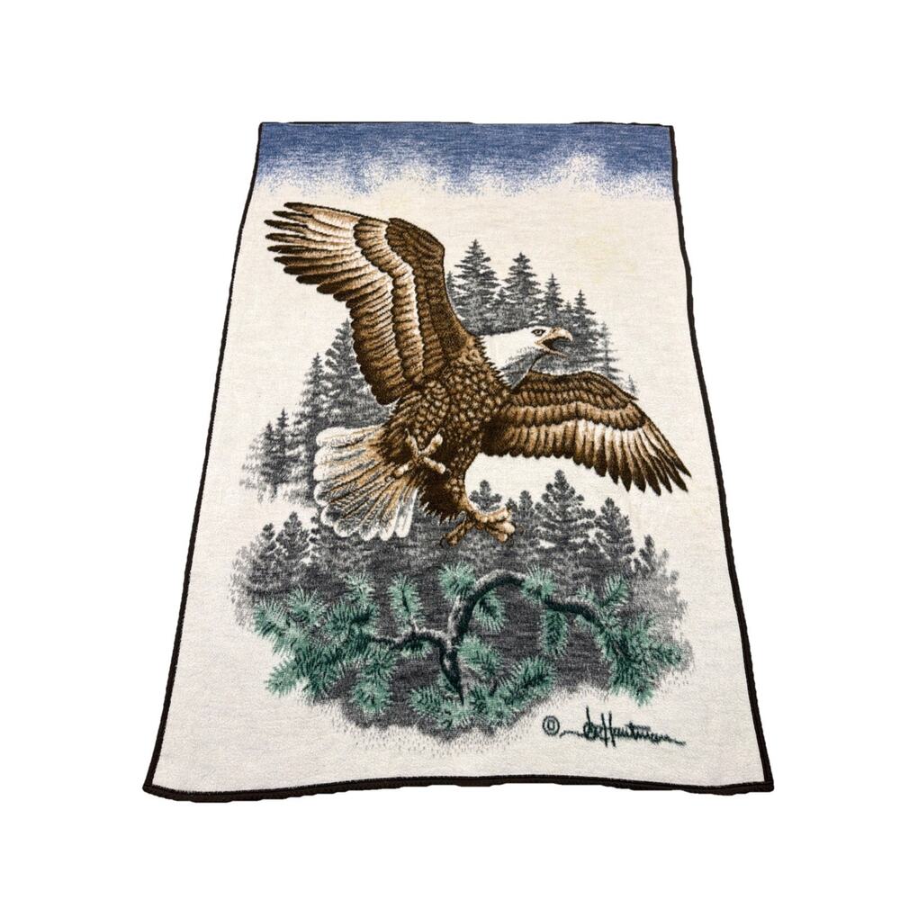 Vintage Biederlack Blanket Eagle Acrylic 75"x53" James Hautman Made in USA
